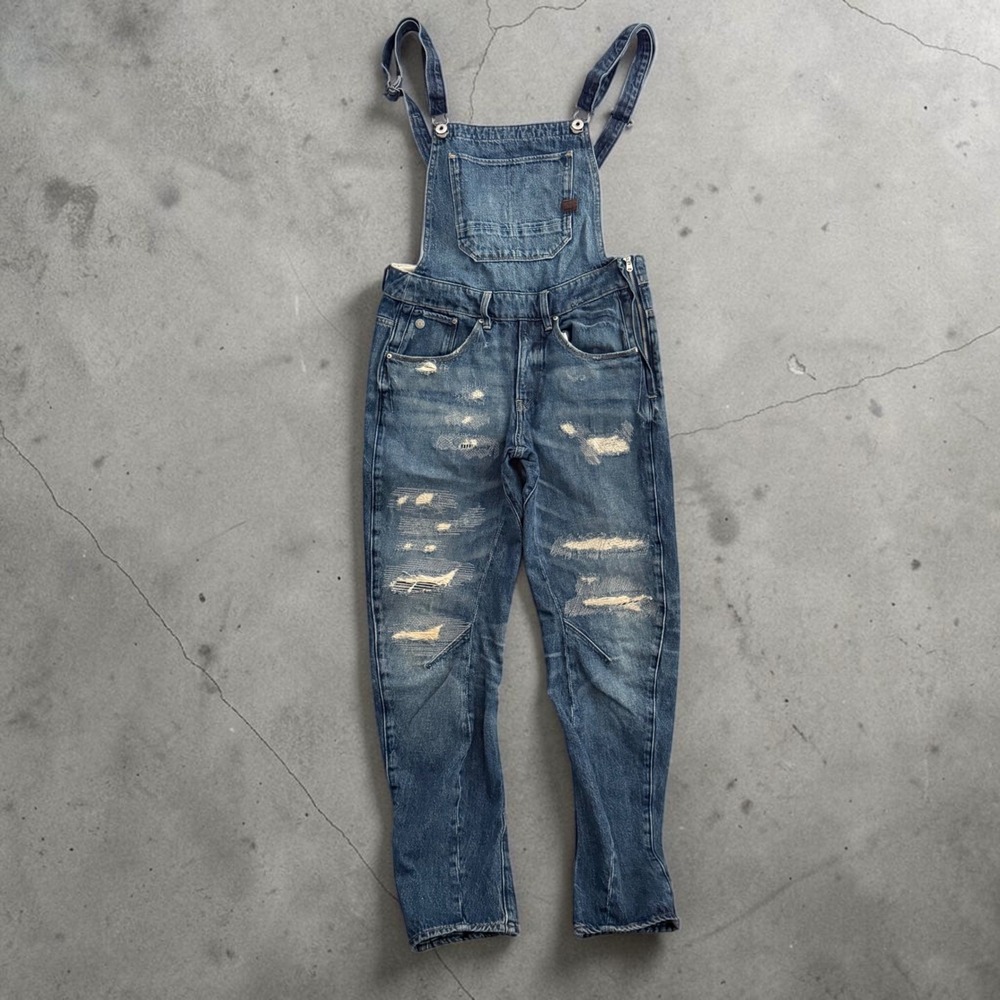G-Star Raw Arc 3D Mid BF Denim Overalls Restored Distressed Size 26